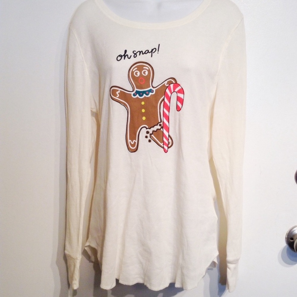 NWOT Oh Snap Gingerbread Thermal Top Medium Petite